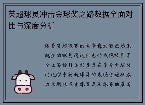 英超球员冲击金球奖之路数据全面对比与深度分析