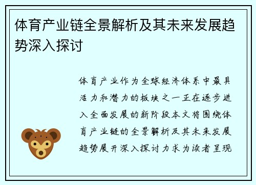 体育产业链全景解析及其未来发展趋势深入探讨 体育产业链全景解析及其未来发展趋势深入探讨